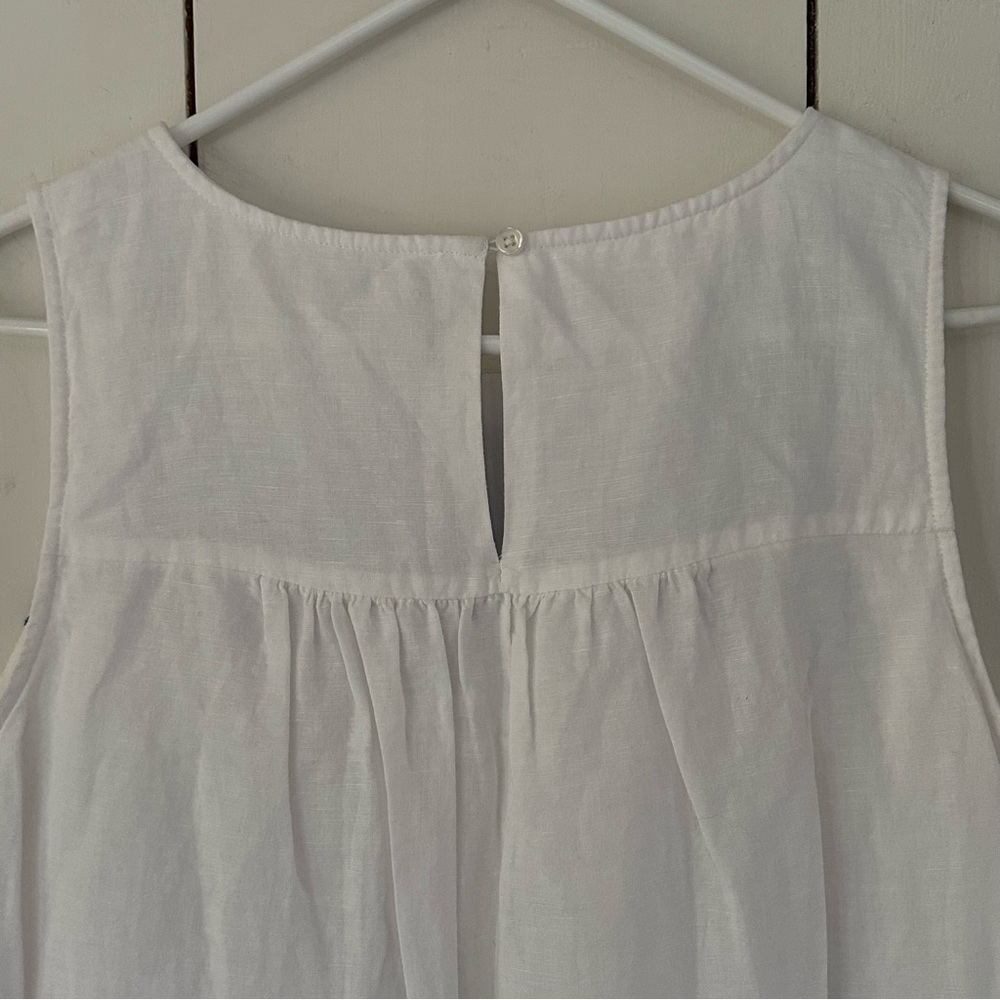 J.Crew Embroidered Dress Sz M White Blue Linen Cotton Lined - Picture 9 of 16